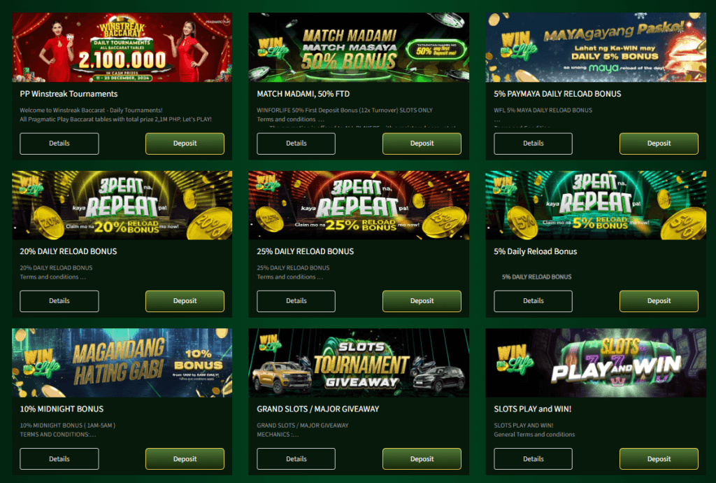 WinForLife88 bonuses section