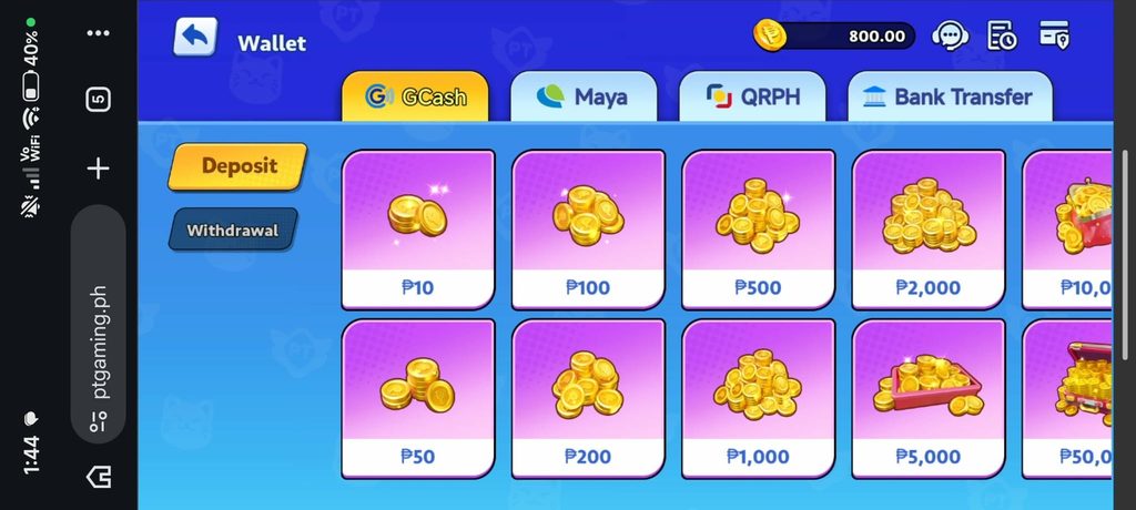 pt gaming deposit options
