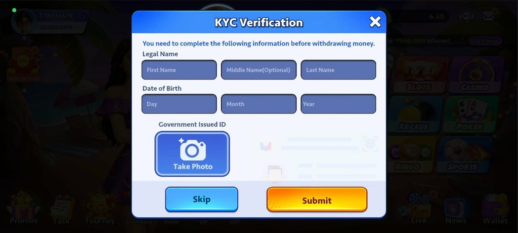 PT Gaming KYC form